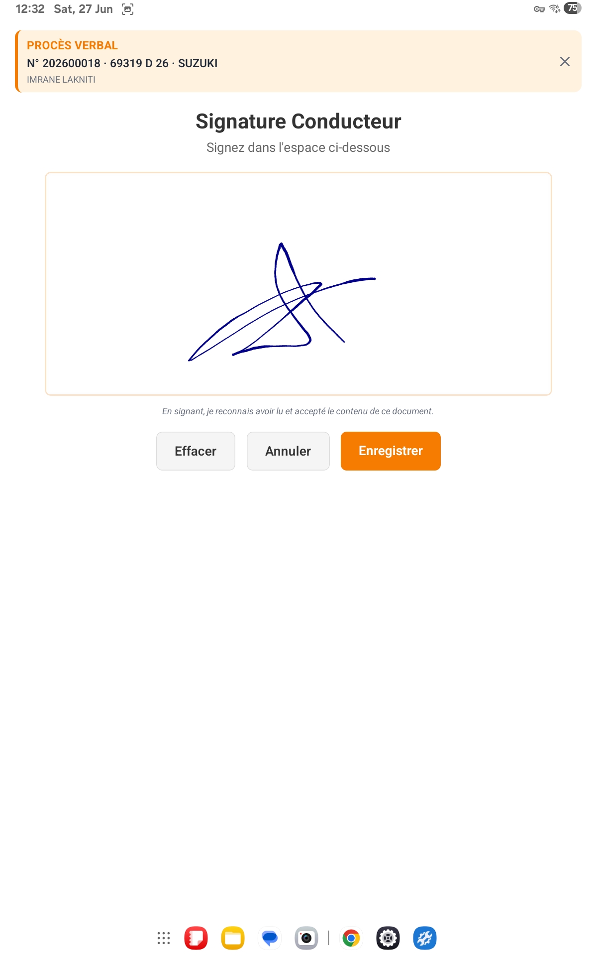 App mobile — signature numérique