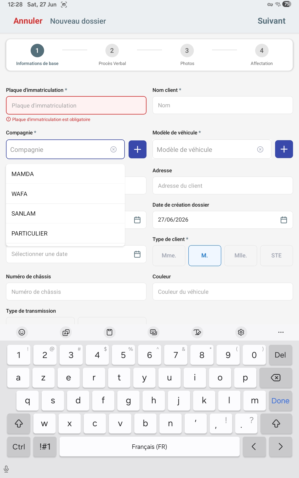 App mobile — détails dossier